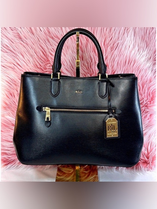 Lauren Ralph Lauren Handbags - Lauren Ralph Lauren Saffiano Newbury Sabine Satchel Black Leather Gold Hardware